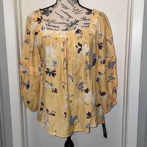 ZAC &RACHEL YELLOW square neck, 3/4 sleeve, loose fit topSz Small NWT